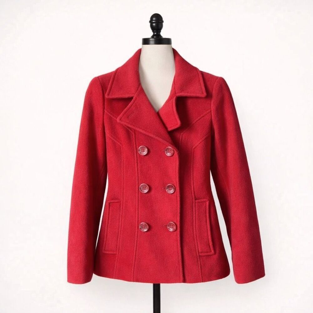 Anne Klein Red Wool Blend Peacoat Women’s Small Double Breasted Winter Coat